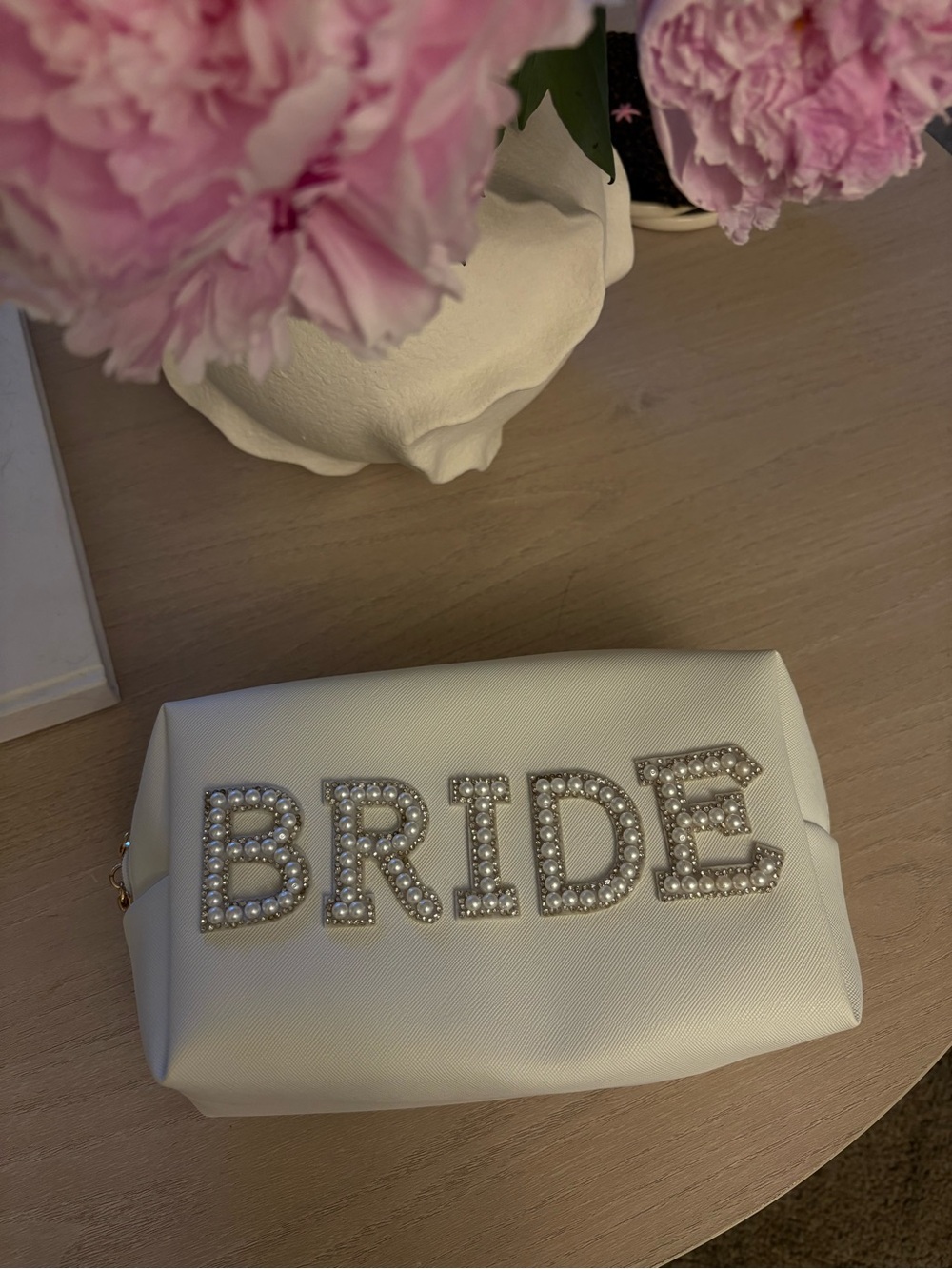 Bride Pearl-Embellished White Pouch